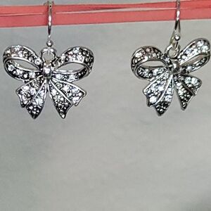 Silver-tone Dangle Bow Earrings